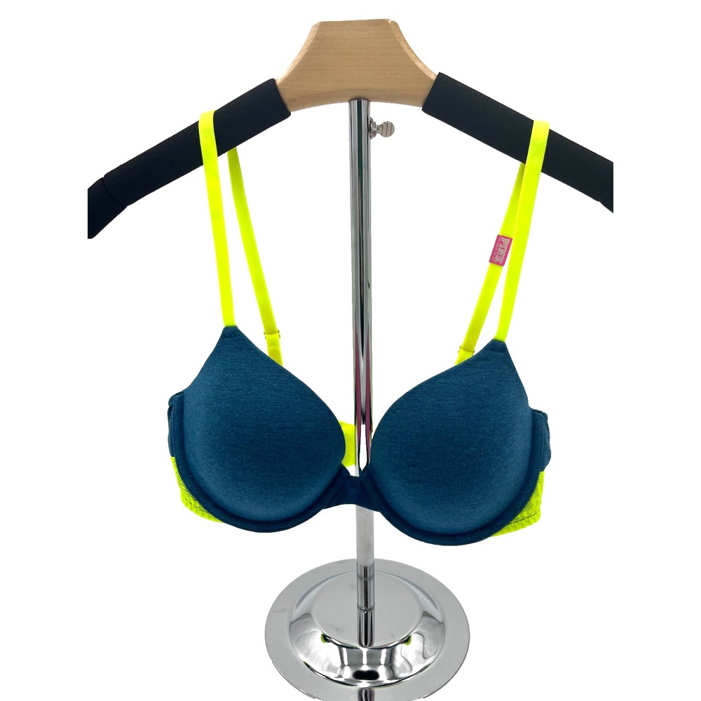 Victoria's Secret Pink Bra Wear Everywhere Demi 11058334 32DD Aqua & Yellow